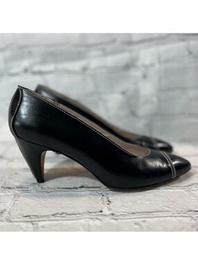 PHYLLIS POLAND Leather Heels Vintage Made in
Italy Black-7.5